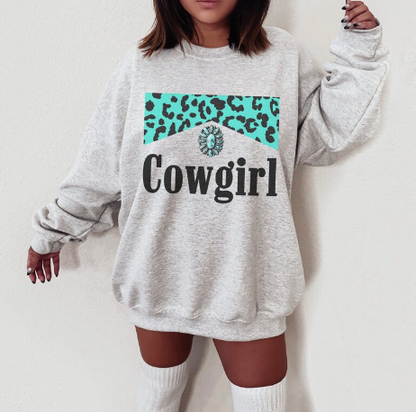 Turquoise Leopard Cowgirl Sweatshirt