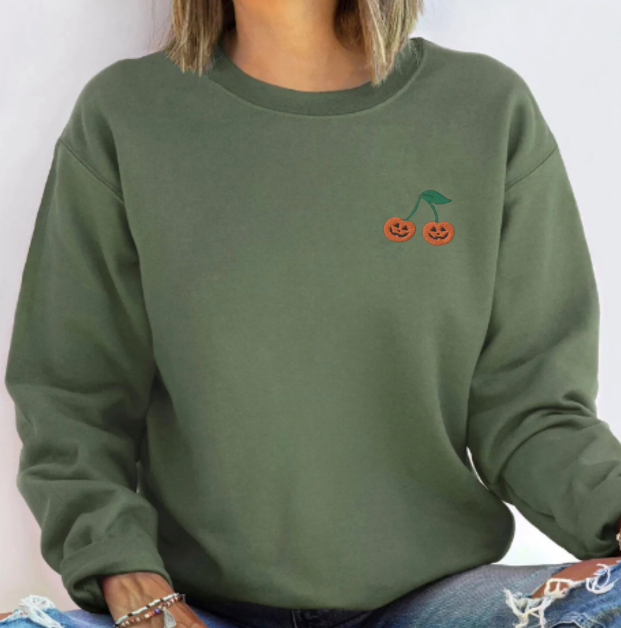 Embroidered Halloween Cherry Sweatshirt