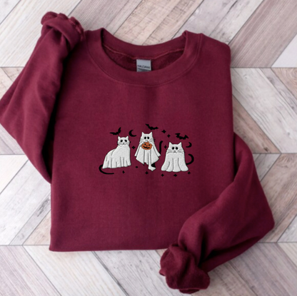 Embroidered Ghost Cat Sweatshirt