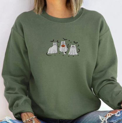 Embroidered Ghost Cat Sweatshirt