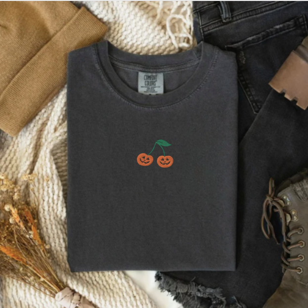 Comfort Colors Embroidered Halloween Cherry T-Shirt