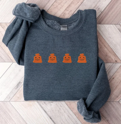 Embroidered Halloween Pumpkin Trash Bag Sweatshirt