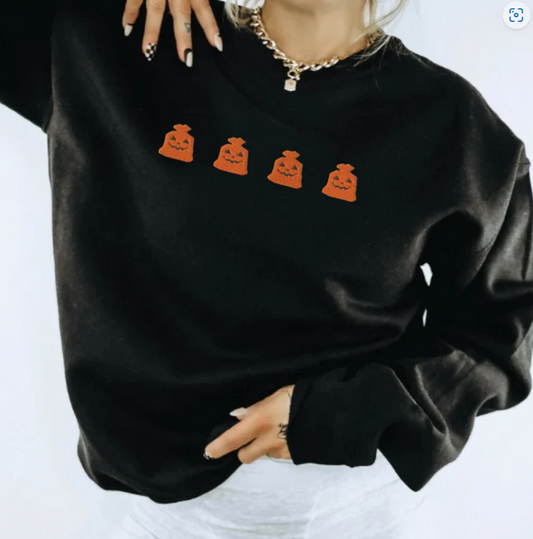 Embroidered Halloween Pumpkin Trash Bag Sweatshirt