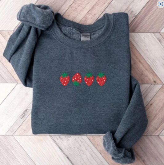 Embroidered Strawberry Crewneck