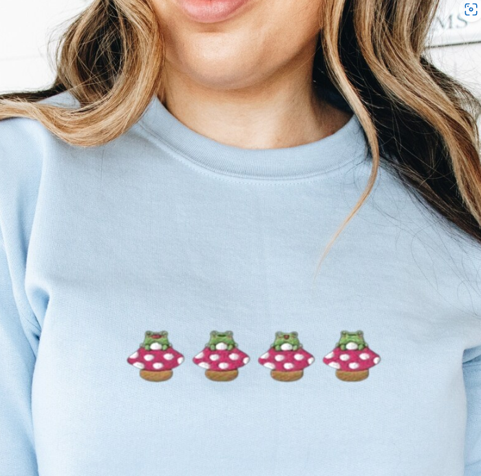 Embroidered Frog Mushroom Sweatshirt