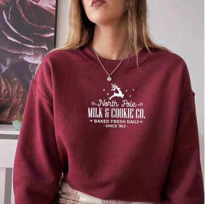 Embroidered North Pole Milk and Cookie Co Sweatshirt