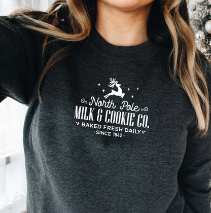 Embroidered North Pole Milk and Cookie Co Sweatshirt