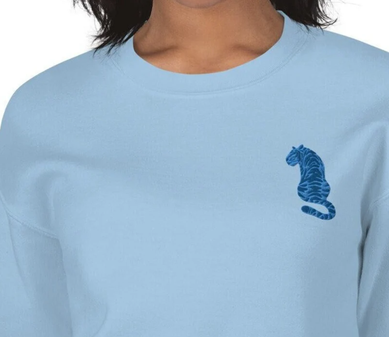 Embroidered Blue Striped Tiger Sweatshirt