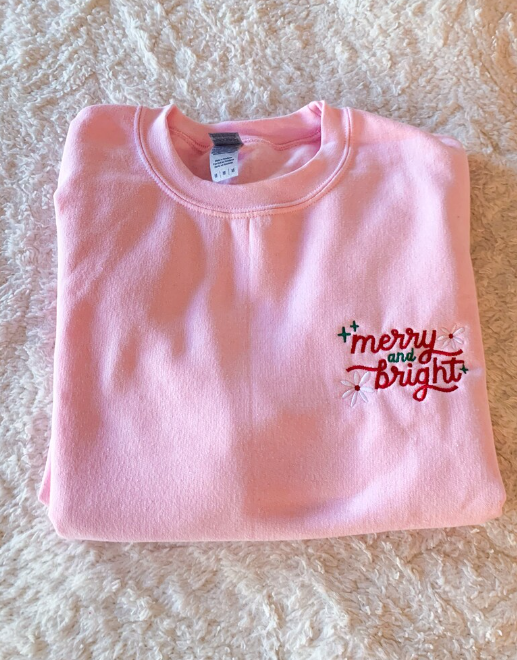 Embroidered Merry and Bright Christmas Sweatshirt