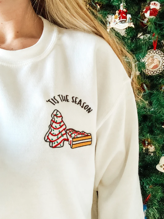 Embroidered Christmas Tree Cake Tis The Season Sweatshirt