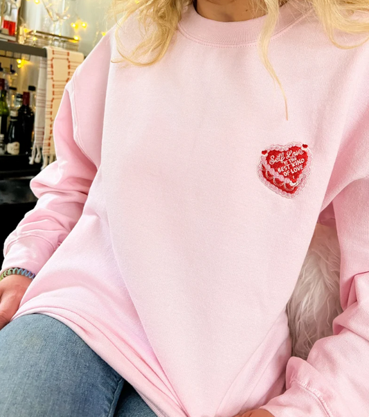 Embroidered Heart Cake Self Love Sweatshirt