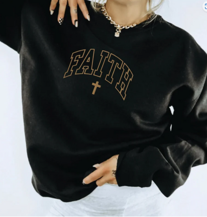 Embroidered Faith Cross Crewneck