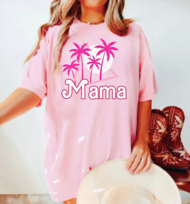 Comfort Colors Pink Palm Tree Girly Mama Shirt