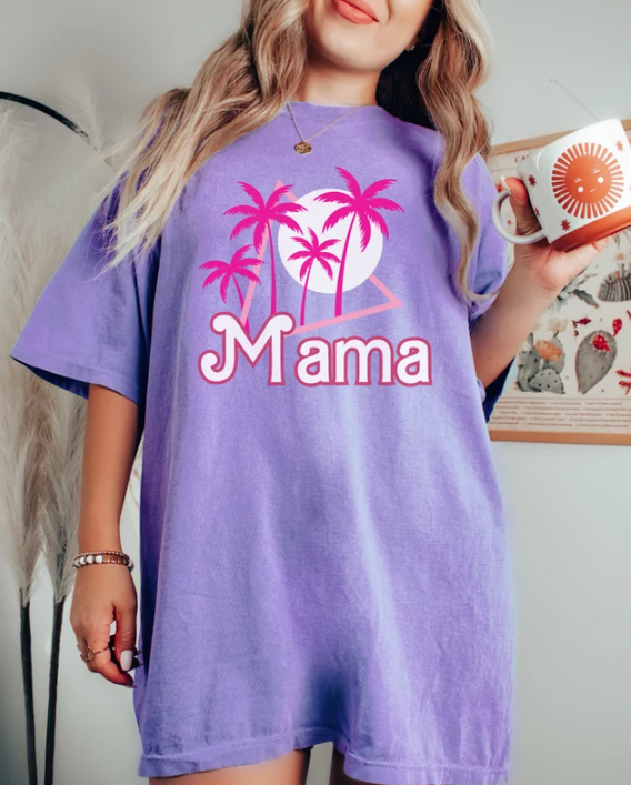 Comfort Colors Pink Palm Tree Girly Mama Shirt