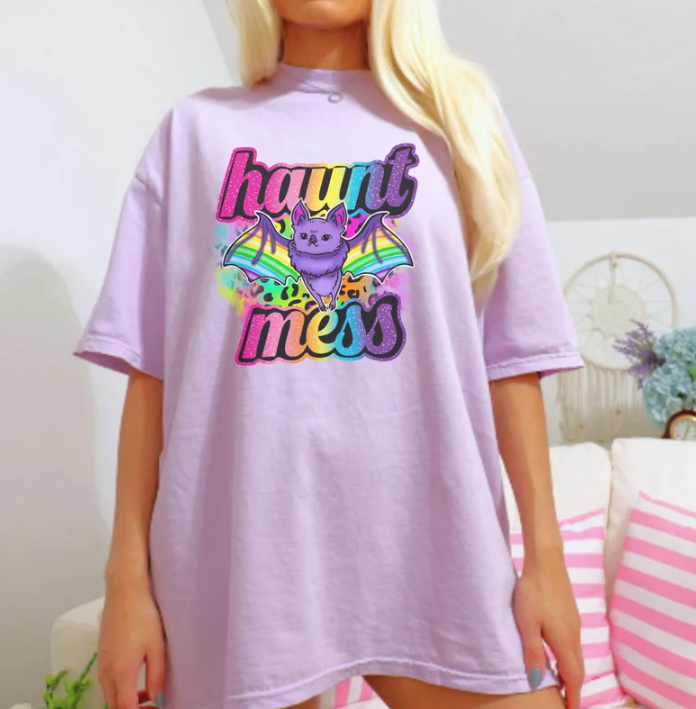 Haunt Mess Rainbow Leopard Bat Shirt