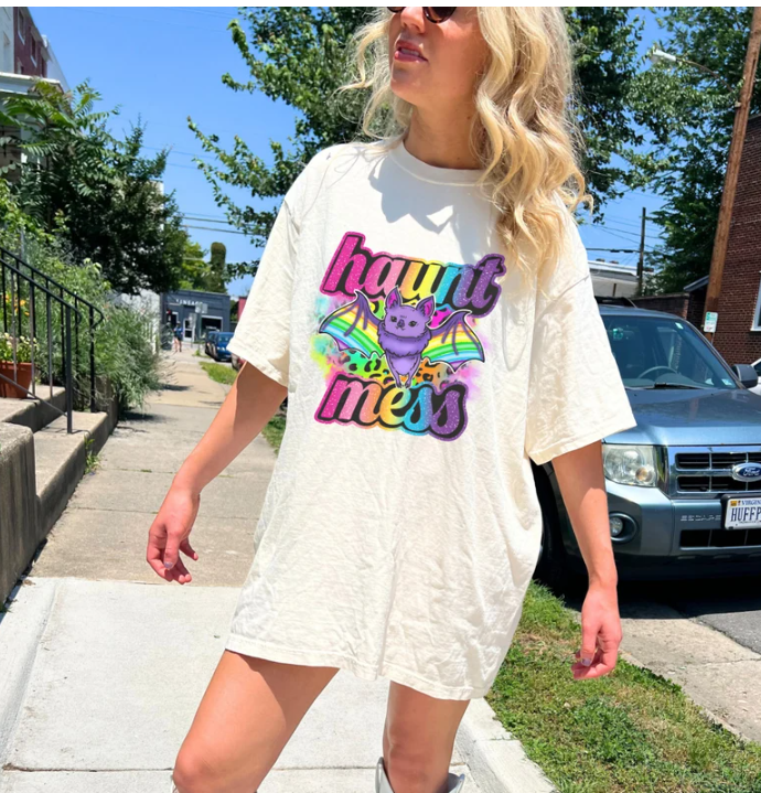 Haunt Mess Rainbow Leopard Bat Shirt