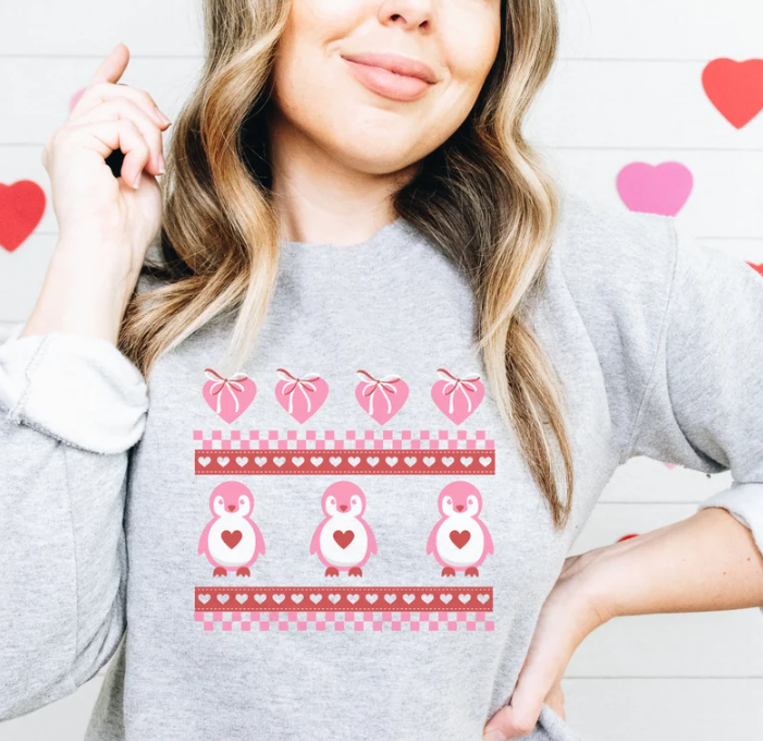 Vintage Valentines Penguin Heart Sweatshirt