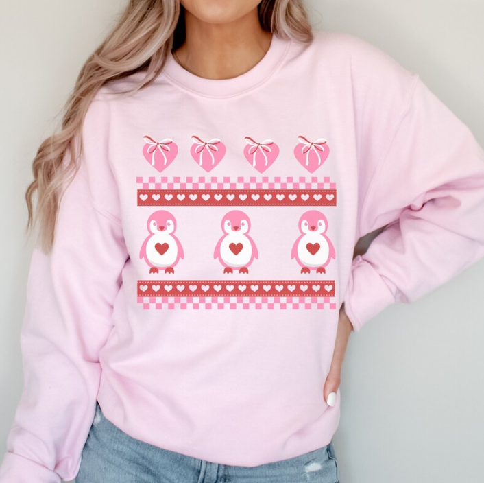 Vintage Valentines Penguin Heart Sweatshirt