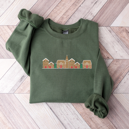 Embroidered Gingerbread Village Sweatshirt