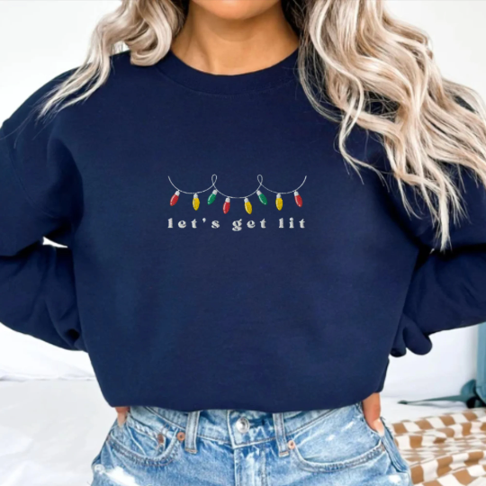 Embroidered Let's Get Lit Christmas Lights Sweatshirt