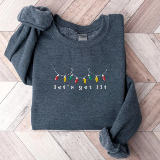 Embroidered Let's Get Lit Christmas Lights Sweatshirt