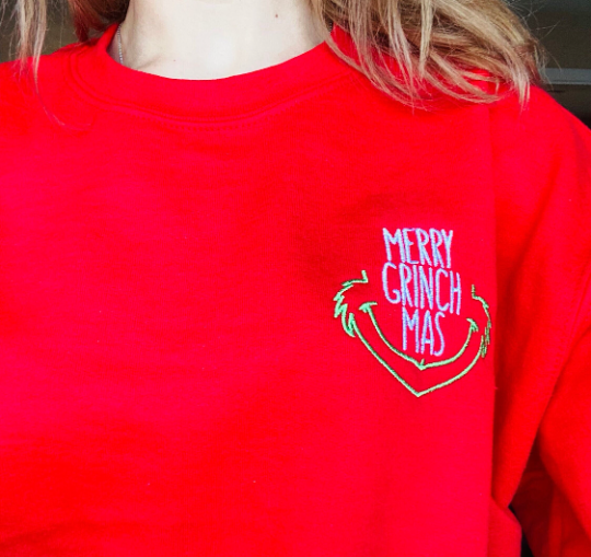 Embroidered Merry Grinchmas Sweatshirt