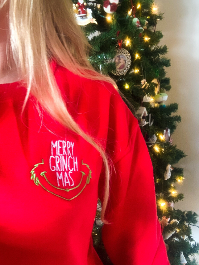 Embroidered Merry Grinchmas Sweatshirt