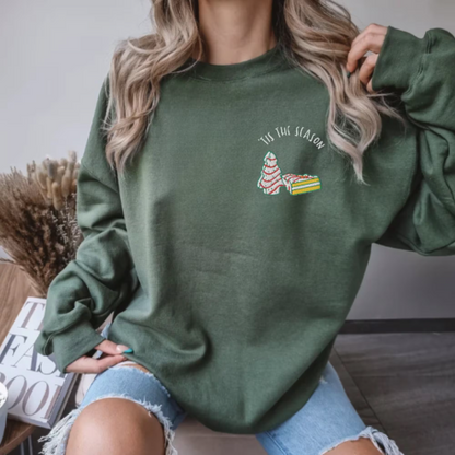 Embroidered Christmas Tree Cake Tis The Season Sweatshirt