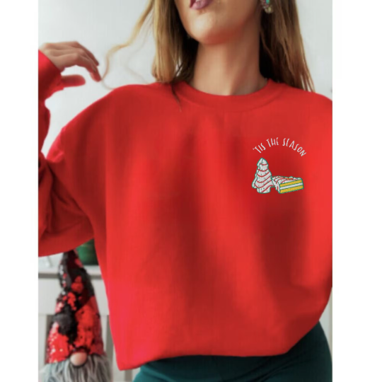 Embroidered Christmas Tree Cake Tis The Season Sweatshirt