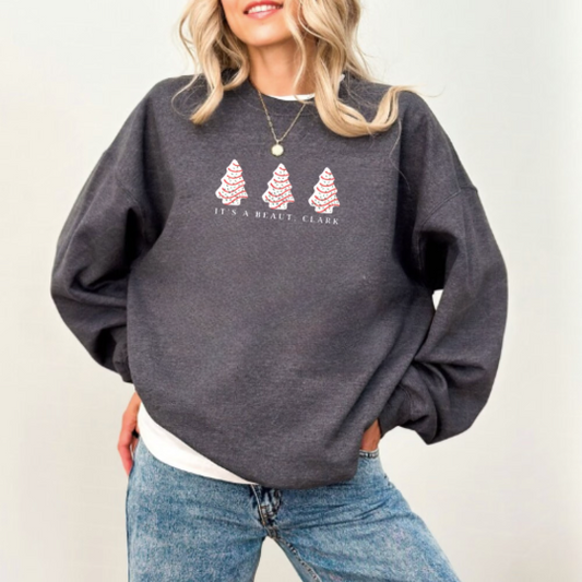 Embroidered Christmas Tree Snack Cake It's A Beaut Sweatshirt