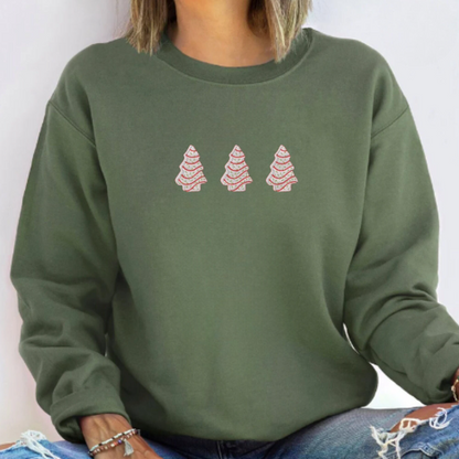 Embroidered Christmas Tree Snack Cake Sweatshirt