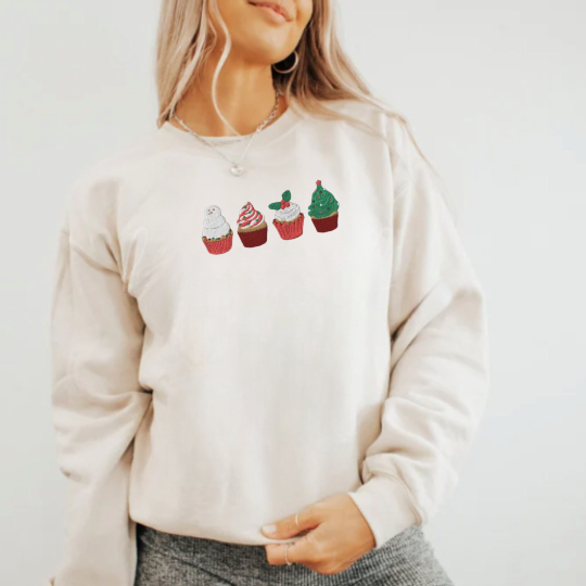 Embroidered Christmas Cupcake Sweatshirt