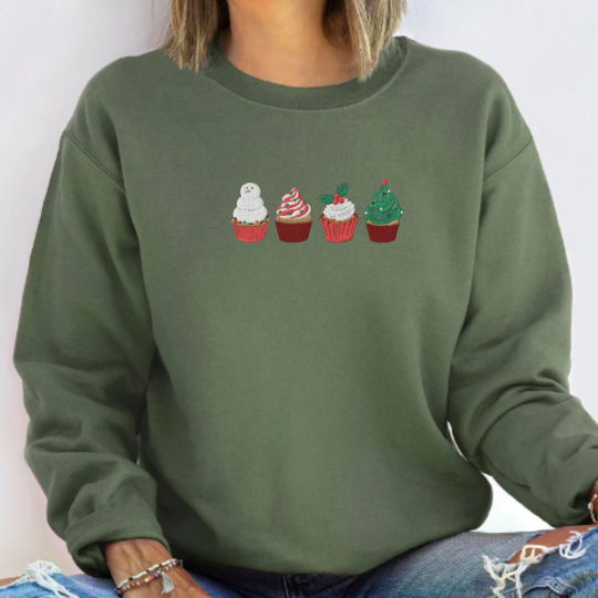 Embroidered Christmas Cupcake Sweatshirt