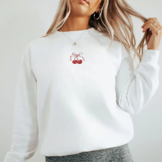 Embroidered Cherry Bow Sweatshirt