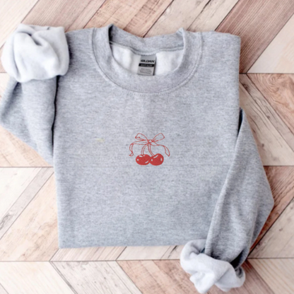 Embroidered Cherry Bow Sweatshirt