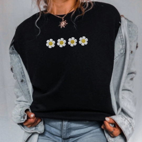 Embroidered Retro Floral Daisy Sweatshirt