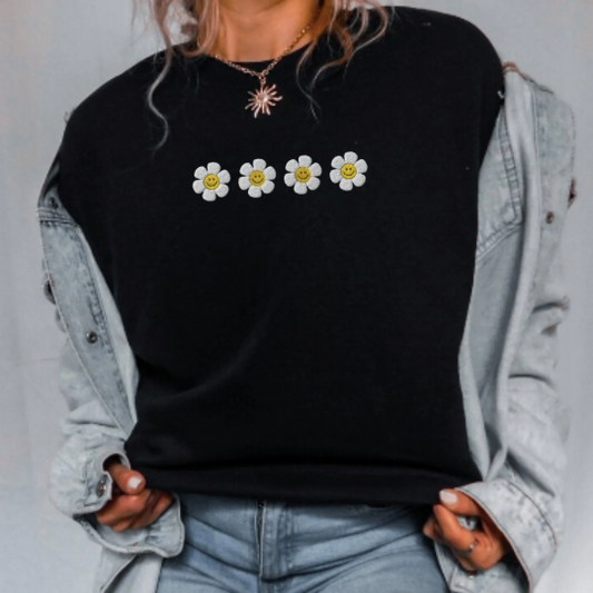 Embroidered Retro Floral Daisy Sweatshirt