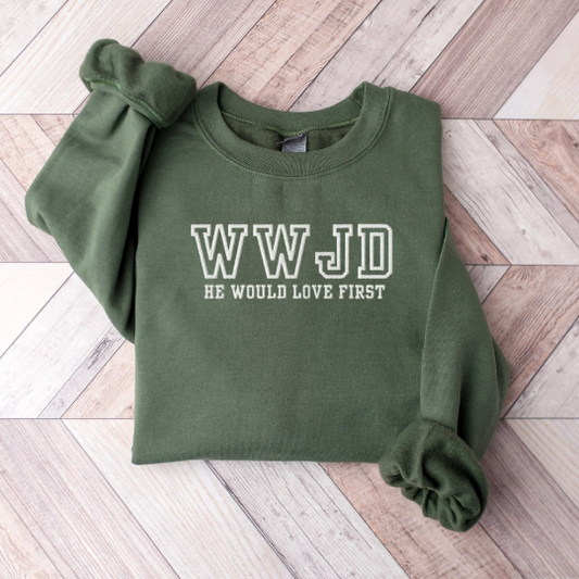 Embroidered What Would Jesus Do Sweatshirt