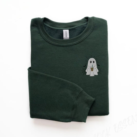 Embroidered Ice Coffee Ghost Sweatshirt