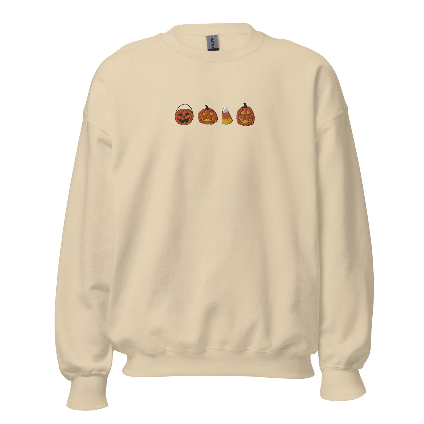 Embroidered Candy Corn And Pumpkin Sweatshirt