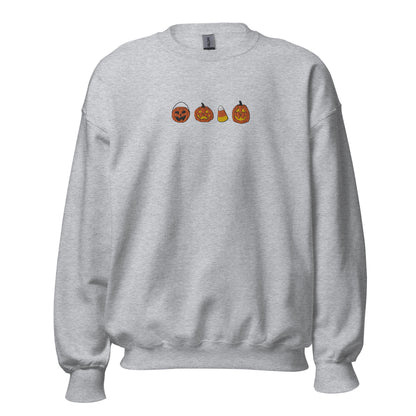 Embroidered Candy Corn And Pumpkin Sweatshirt