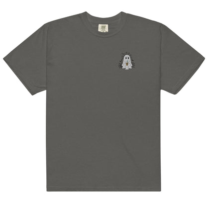 Comfort Colors Embroidered Halloween Coffee Ghost T-Shirt