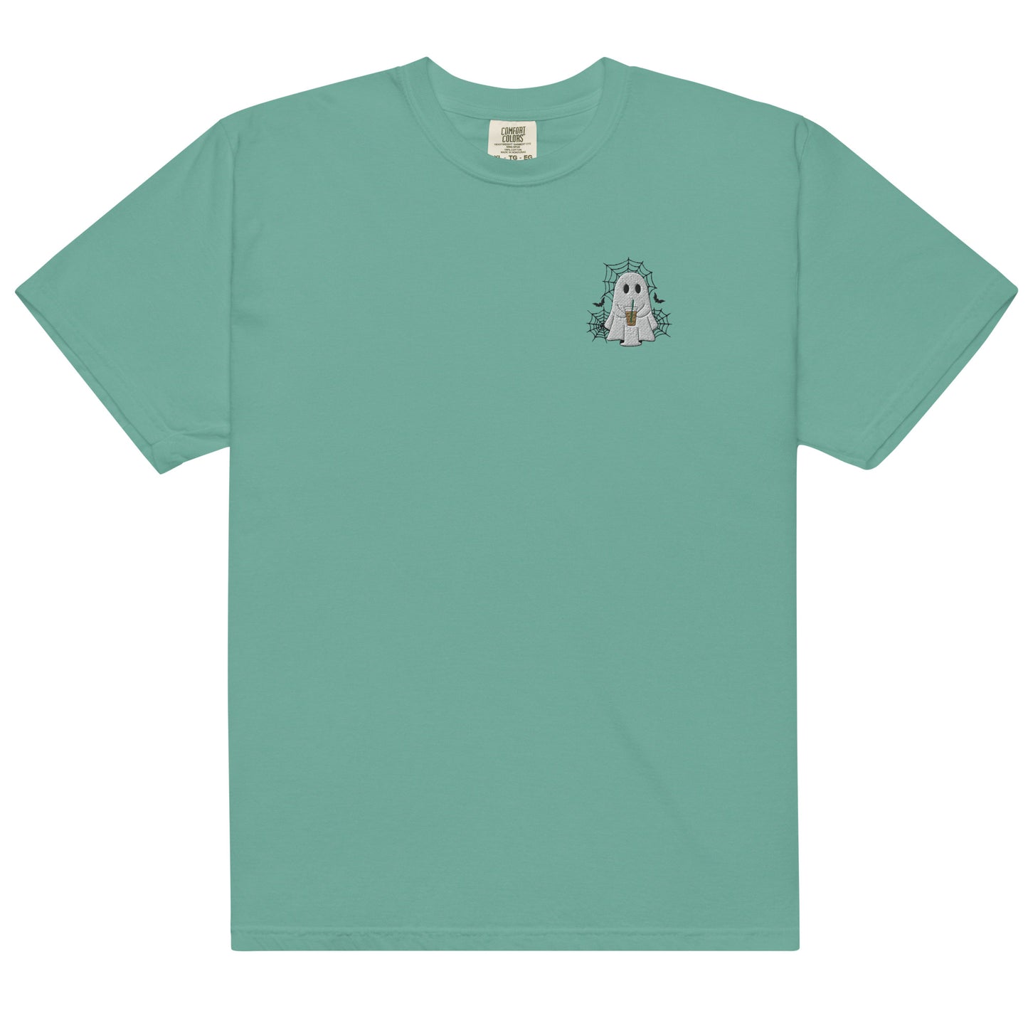 Comfort Colors Embroidered Halloween Coffee Ghost T-Shirt